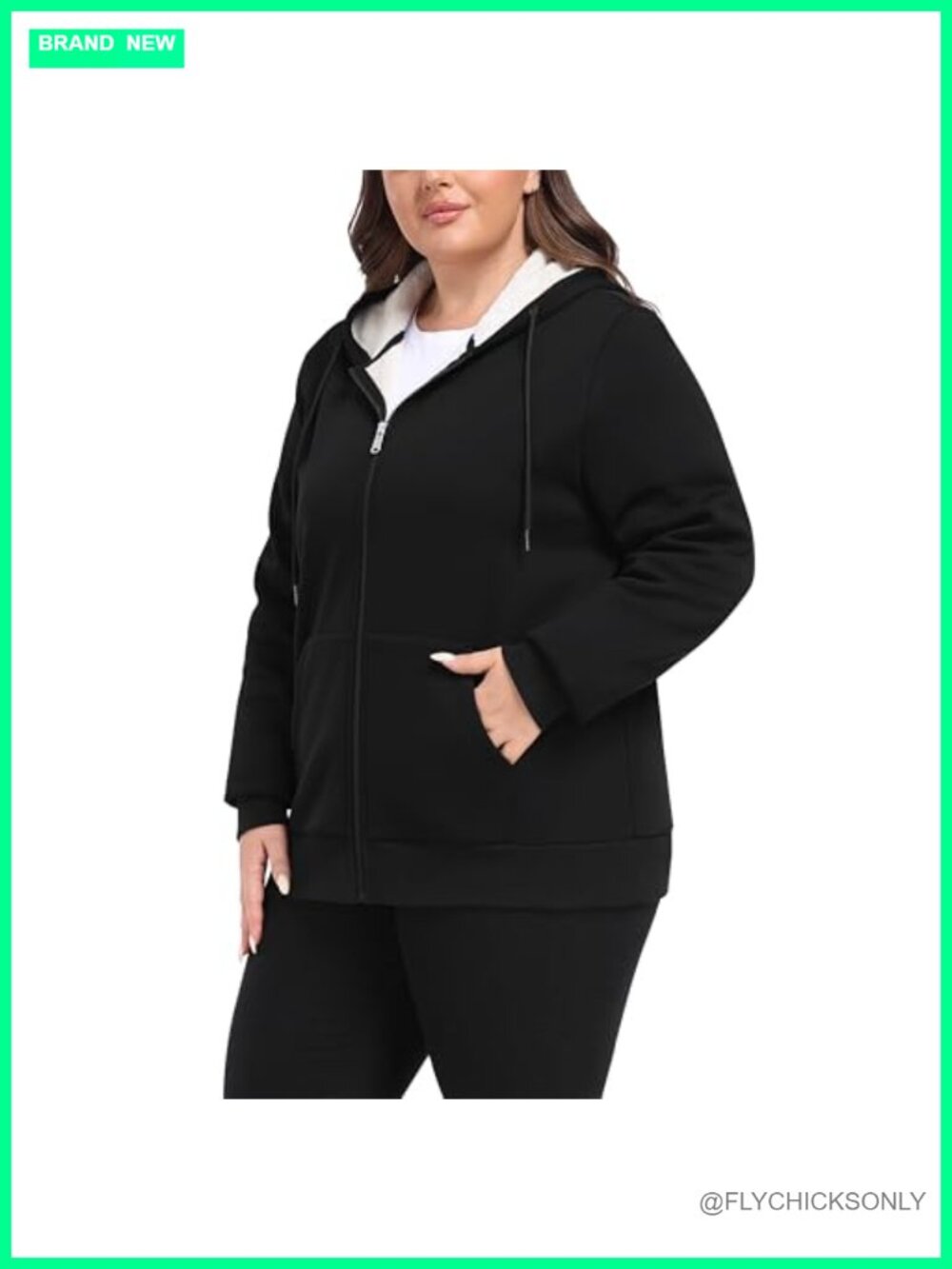 Plus Size Sherpa Lined Fleece Zip Up Hooded Jacket Warm Winter Coat